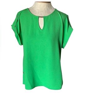 Calvin Klein Green Flutter Sleeve Blouse with Cut Out